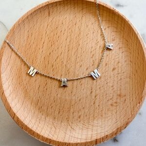 Silver Mama Letter Charm Necklace Dainty Mother’s Day Gift Minimalist Jewelry